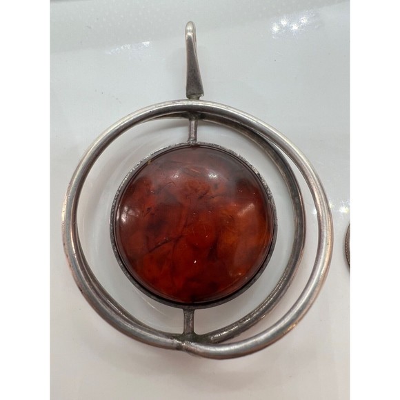 VINTAGE COF Frydensberg STERLING SILVER  Amber Modernist  Pendant Denmark 1950's - Picture 1 of 14